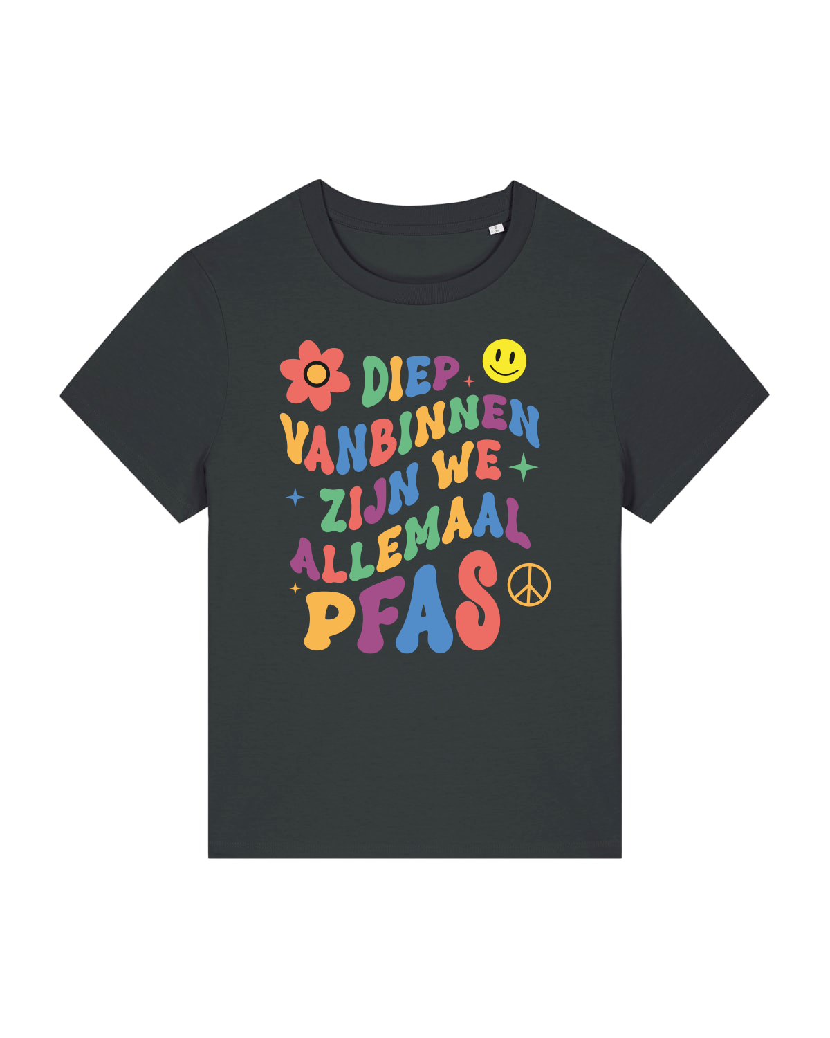 Dames T-Shirt 'Diep vanbinnen zijn we allemaal PFAS' | De Speld (Bio-katoen)