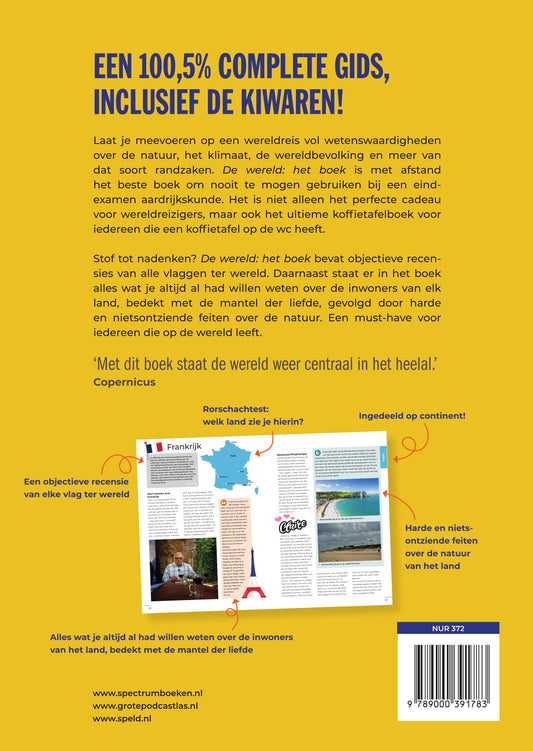 De Wereld: Het Boek Achterkant met flaptekst