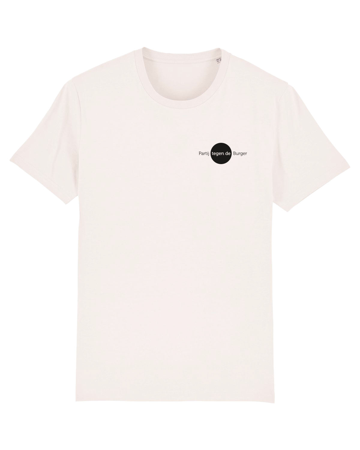 Voorkant: Wit T-shirt met zwarte tekst: Logo PtdB