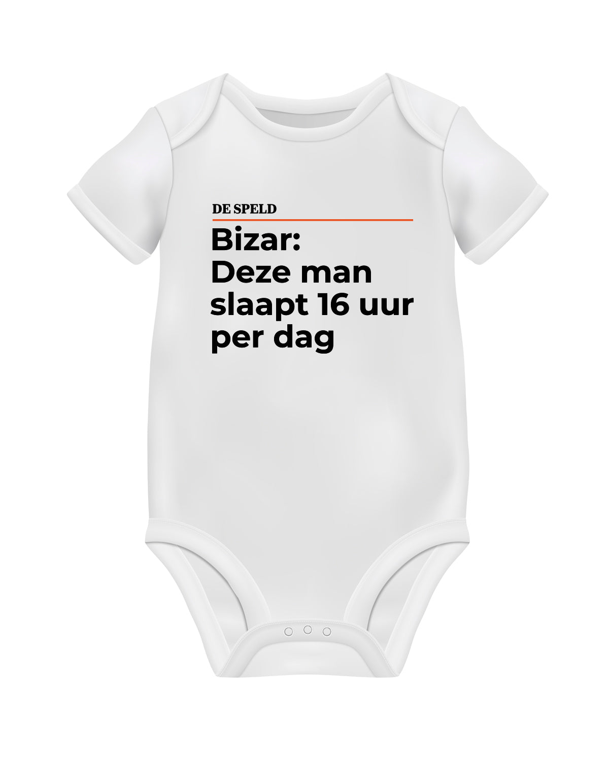 Romper 'Bizar: Deze man slaapt 16 uur per dag' (zwart en wit) | De Speld