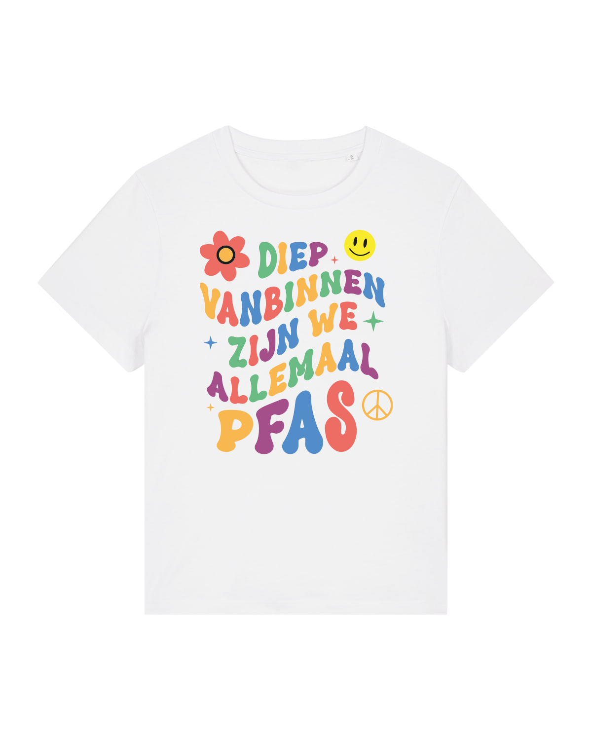 Shirt 'Diep vanbinnen zijn we allemaal PFAS' | De Speld (Bio-katoen, zwart/wit, m/v)
