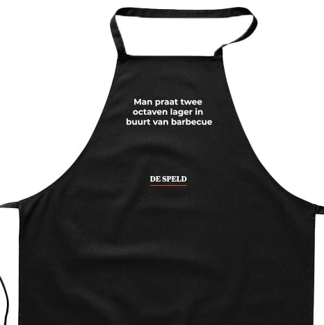 Schort 'Man praat 2 octaven lager in buurt van barbecue' | De Speld