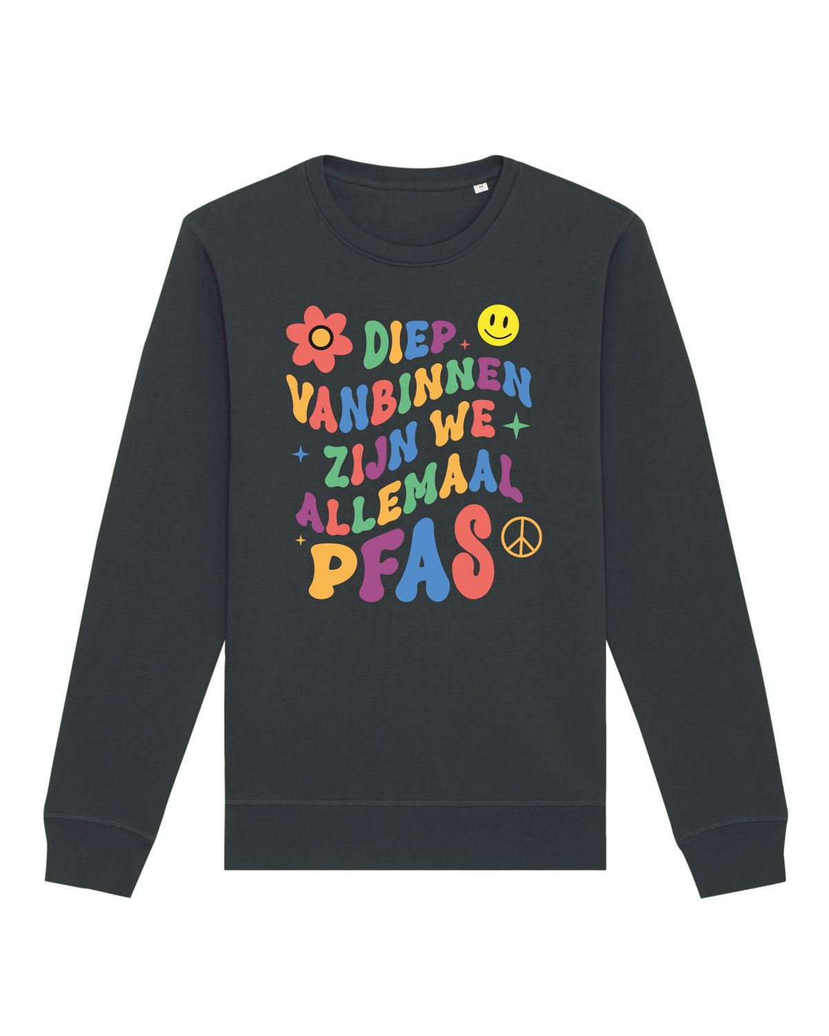 Sweater 'Diep van binnen zijn we allemaal PFAS' (zwart, bio) |