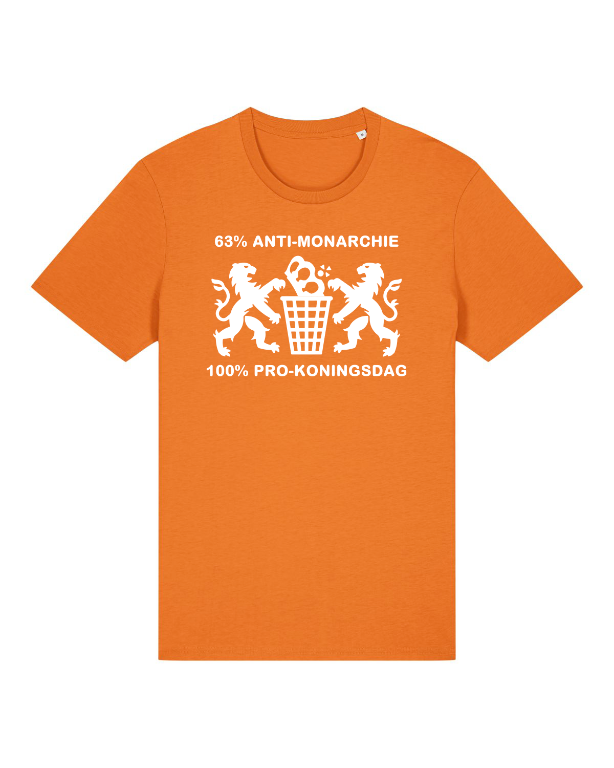 Shirt '63% ANTI-MONARCHIE 100% PRO-KONINGSDAG' | De Speld (Bio-katoen)