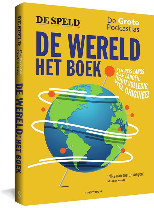 De Wereld: Het Boek cover met Wereldbol met een speld erdoorheen