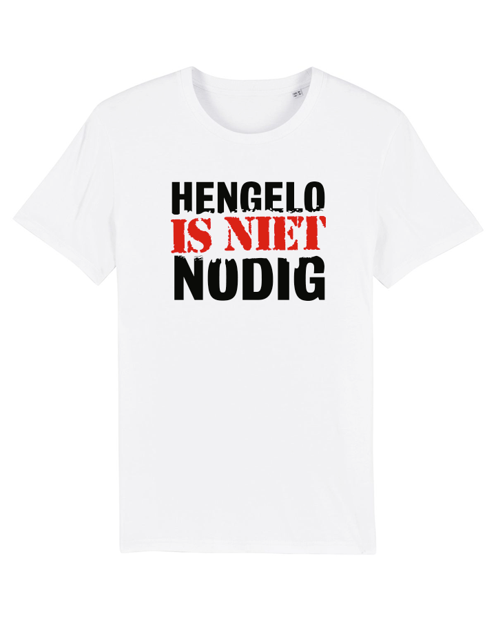 Shirt 'Hengelo is niet nodig' | De Speld (Bio-katoen, zwart/wit)