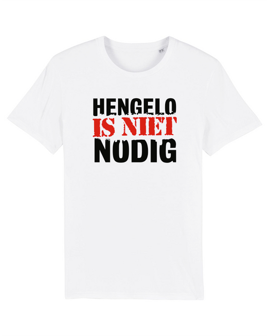 Shirt 'Hengelo is niet nodig' | De Speld (Bio-katoen, zwart/wit)