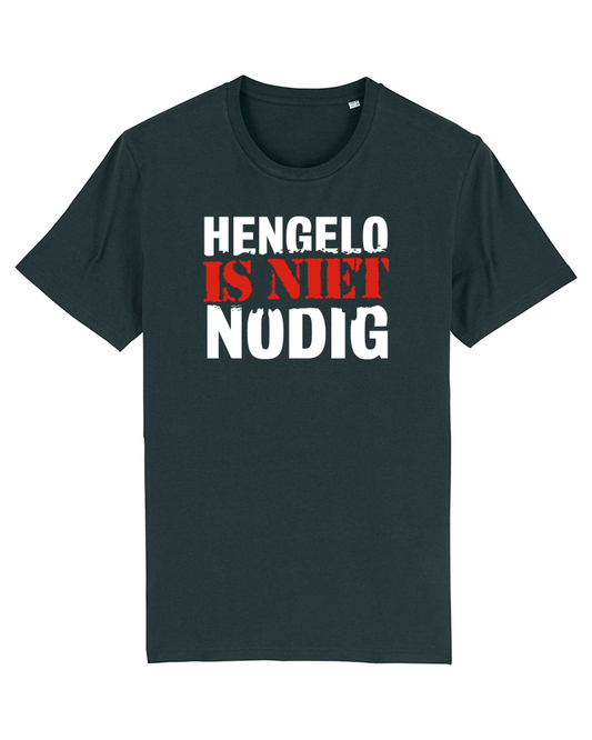 Shirt 'Hengelo is niet nodig' | De Speld (Bio-katoen, zwart/wit)