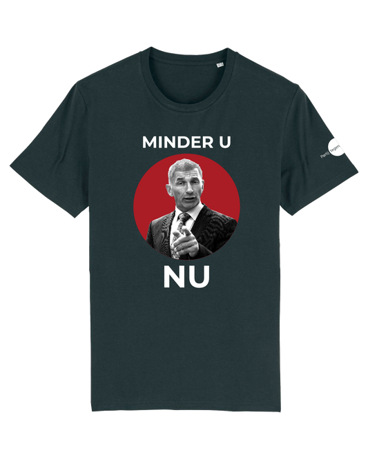 Shirt 'Minder U, Nu' | De Speld (Bio-katoen, zwart, m/v)
