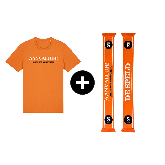 WK-Shirt + WK-Sjaal 'Aanvalluh! (maar ook verdedigen)' | De Speld MEGADEAL